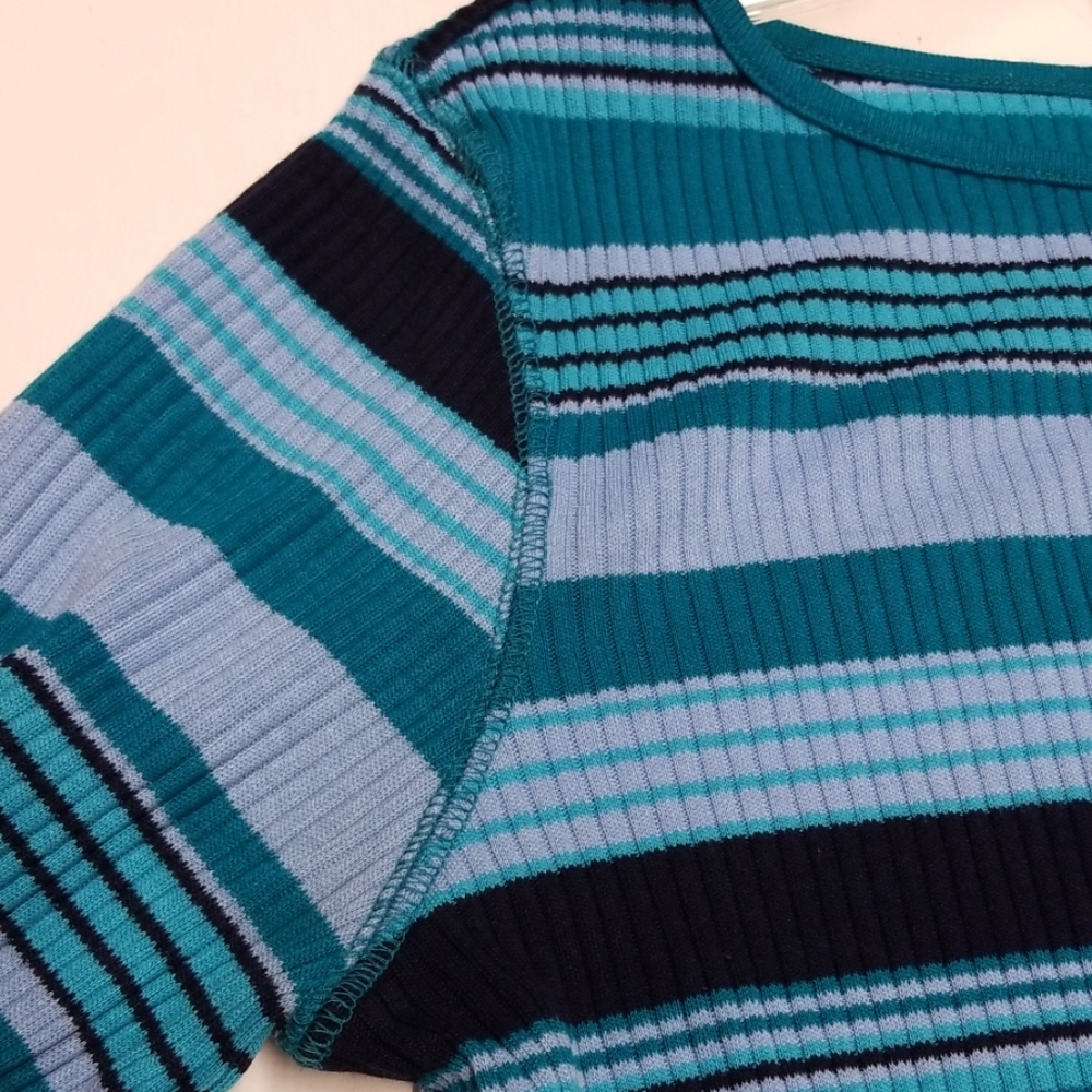 Vintage Women's  Xhilaration Blue Striped Top Size XL 3/4 Sleeve Retro - Picture 4 of 7